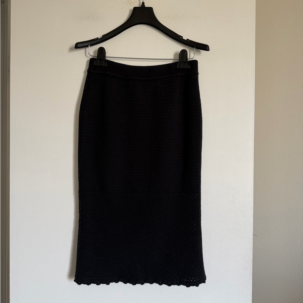 Aritzia Wilfred Black Boho Cotton Crochet Midi Skirt size Medium EUC - Picture 2 of 6